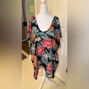 Kona Sol Tropical Floral Palm Leaf Bathing Suit Cover Up